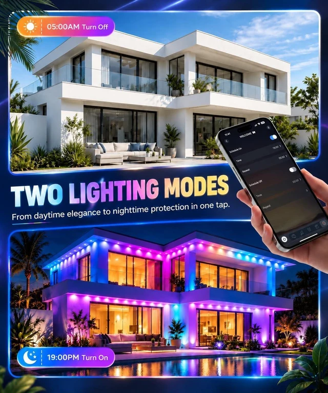 Alt view image 4 of 7 - 66Ft Permanent Outdoor Lights, RGB+IC Smart LED Eave Lighting with App/Remote Control,IP67 Waterproof,16 Million Colors,Scene Modes, DIY Music Sync, for Christmas, Holiday & Party Decor
