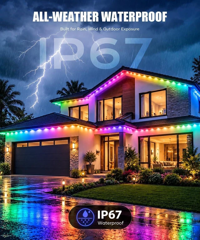 Alt view image 6 of 7 - 66Ft Permanent Outdoor Lights, RGB+IC Smart LED Eave Lighting with App/Remote Control,IP67 Waterproof,16 Million Colors,Scene Modes, DIY Music Sync, for Christmas, Holiday & Party Decor