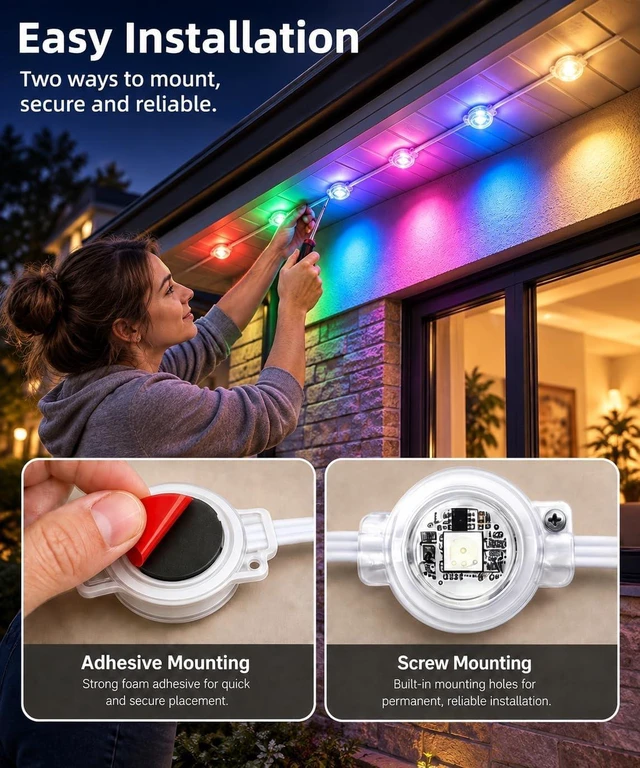 Alt view image 7 of 7 - 66Ft Permanent Outdoor Lights, RGB+IC Smart LED Eave Lighting with App/Remote Control,IP67 Waterproof,16 Million Colors,Scene Modes, DIY Music Sync, for Christmas, Holiday & Party Decor