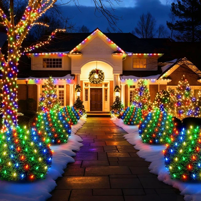 Alt view image 6 of 7 - Christmas Net Lights Outdoor, Mesh Lights 120 LED, Outdoor Decor