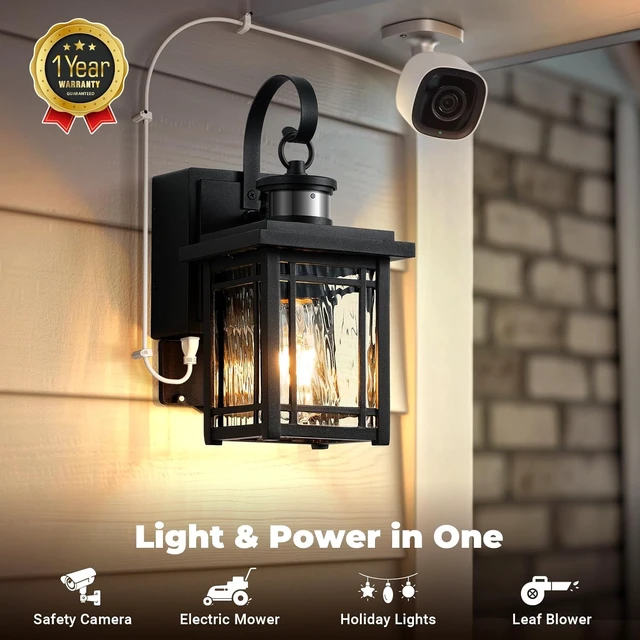 Alt view image 5 of 7 - Black Porch Light with GFCI Outlet, 2-Pack Patio Lights with Outlet