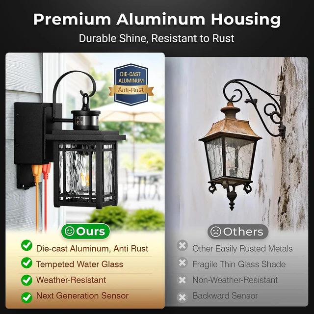 Alt view image 7 of 7 - Black Porch Light with GFCI Outlet, 2-Pack Patio Lights with Outlet