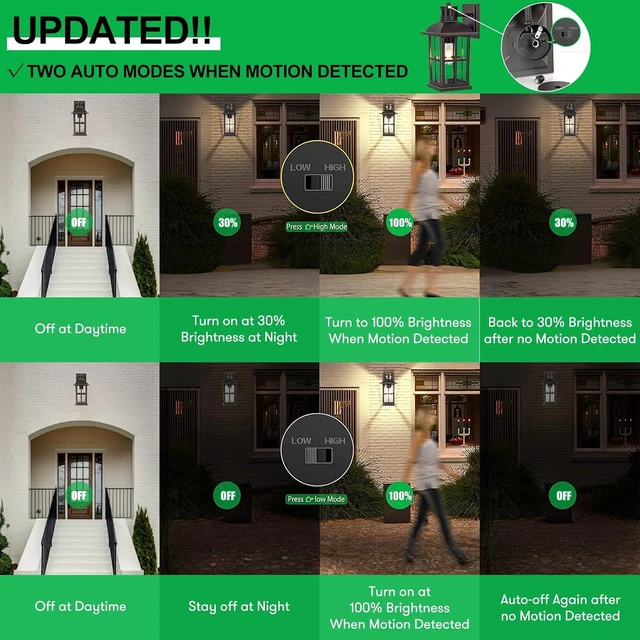 Alt view image 2 of 7 - VerRon 13in Motion Sensor Porch Lights, Dusk to Dawn Outdoor Light Fixtures