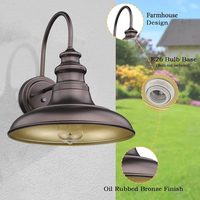 Alt view image 3 of 7 - Dusk to Dawn Sensor Outdoor Barn Light Fixture Outdoor Wall Sconce Farmhouse Wall Mount Lights Exterior Light Fixture Bronze Finish Industrial Wall Lantern for Porch, Entryways, 1 Pack