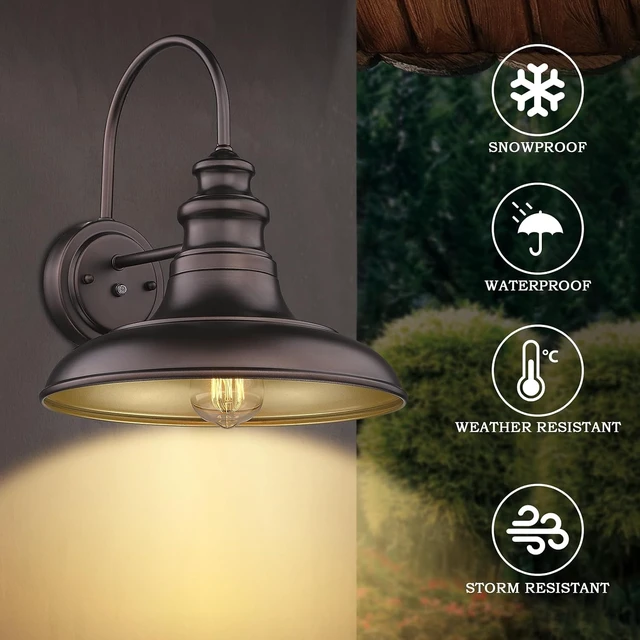 Alt view image 5 of 7 - Dusk to Dawn Sensor Outdoor Barn Light Fixture Outdoor Wall Sconce Farmhouse Wall Mount Lights Exterior Light Fixture Bronze Finish Industrial Wall Lantern for Porch, Entryways, 1 Pack