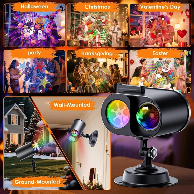 Alt view image 5 of 7 - 2-in-1 Halloween Projector Lights,2026 Brighter Holiday Projector Outdoor with Remote Control(Ocean Wave & Patterns), Three Fixing Methods, Timer, 12 Slide &15 Colors for Halloween/Christmas/New Year