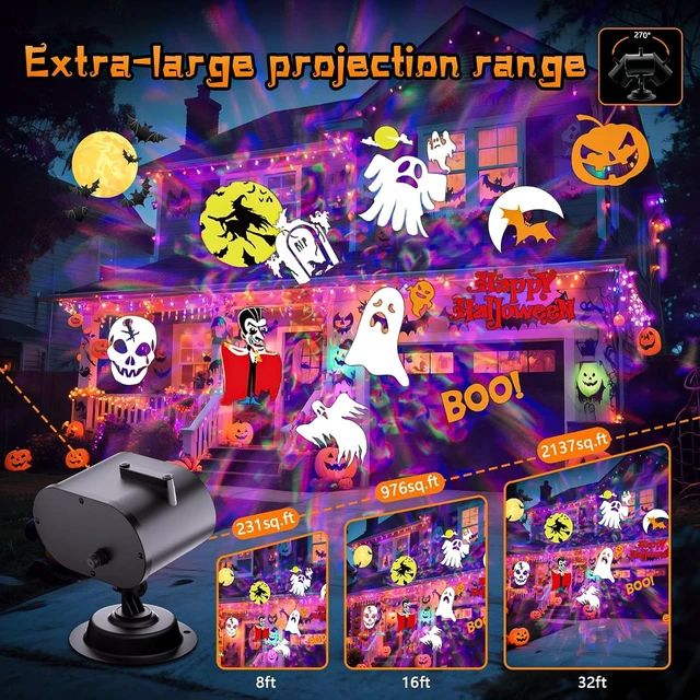Alt view image 6 of 7 - 2-in-1 Halloween Projector Lights,2026 Brighter Holiday Projector Outdoor with Remote Control(Ocean Wave & Patterns), Three Fixing Methods, Timer, 12 Slide &15 Colors for Halloween/Christmas/New Year