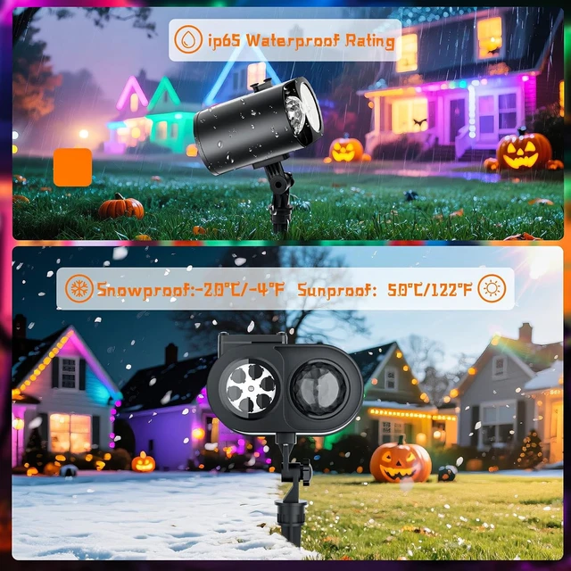 Alt view image 7 of 7 - 2-in-1 Halloween Projector Lights,2026 Brighter Holiday Projector Outdoor with Remote Control(Ocean Wave & Patterns), Three Fixing Methods, Timer, 12 Slide &15 Colors for Halloween/Christmas/New Year