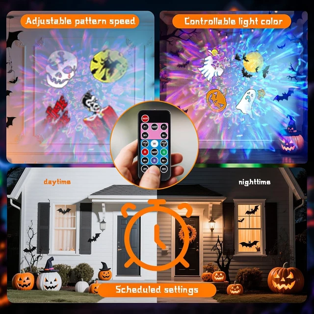 Alt view image 3 of 7 - 2-in-1 Halloween Projector Lights,2026 Brighter Holiday Projector Outdoor with Remote Control(Ocean Wave & Patterns), Three Fixing Methods, Timer, 12 Slide &15 Colors for Halloween/Christmas/New Year