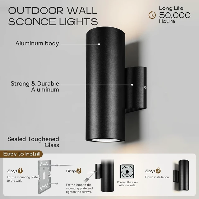 Alt view image 7 of 7 - Modern Outdoor Wall Lights Porch Light Patio Light 2 Packs