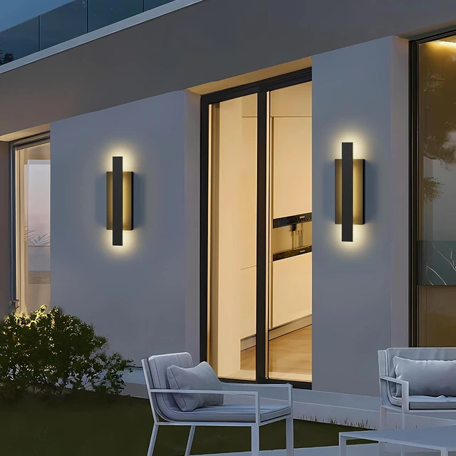 Alt view image 2 of 7 - LamQee 23 inch Aluminum Long Outdoor Wall Lights, 3000K 1200LM 24W LED Modern Exterior Lighting Fixtures, IP65 Waterproof Matte Black Linear Outside Sconce Wall Mount for House Porch Patio Garage Door