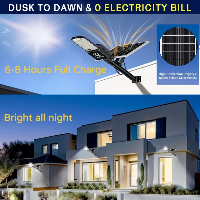 Alt view image 3 of 7 - 12000w Solar Street Lights Outdoor Waterproof Black, 450000LM Super Bright LED Beads Commercial Solar Flood Lights with Remote Control for Patio, Street, Court and Parkling Lot