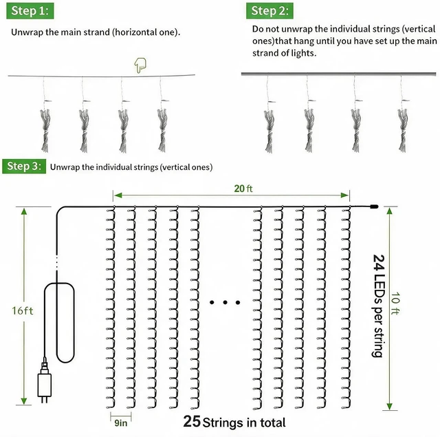 Alt view image 6 of 7 - Solhice LED Curtain Lights Outdoor 20ft x10ft, 600 LED Plug in Hanging String Lights Indoor Bedroom, Twinkle Light Backdrop for Outside Wedding Decor, Warm White (Not Connectable)
