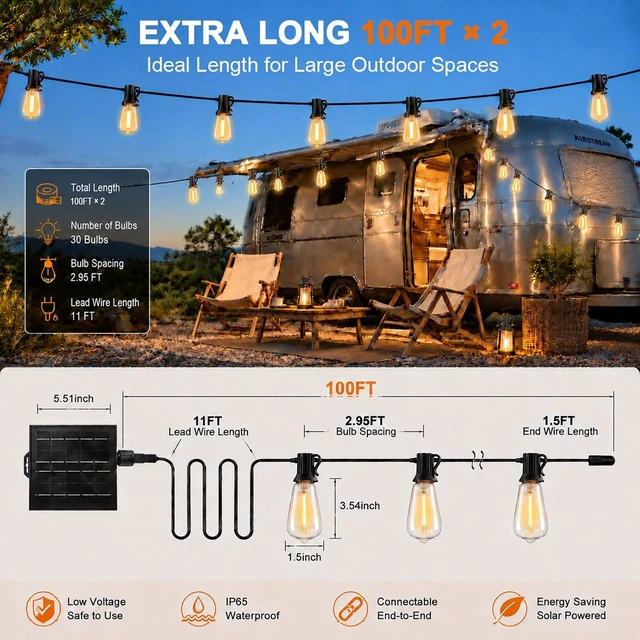 Alt view image 6 of 6 - 200FT Solar String Lights Outdoor Waterproof for Patio Hanging