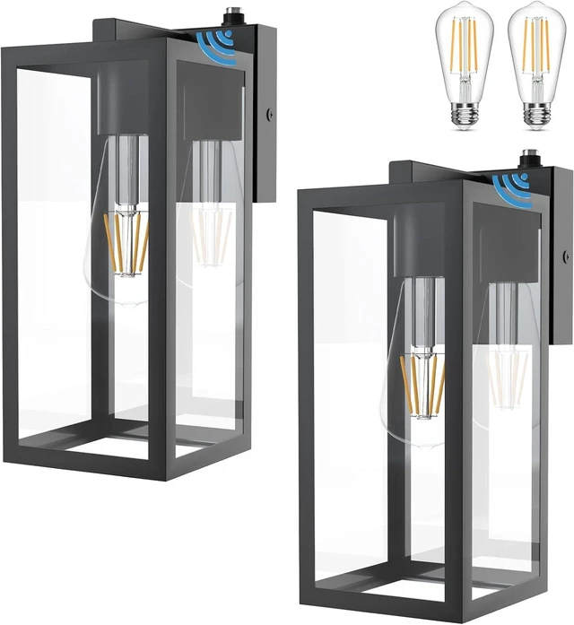 Main image of Aipsun Outdoor Wall Lantern 2 Packs with Dusk to Dawn Sensor, Matte Black Sensor Exterior Light Fixtures,Exterior Wall Sconce with Clear Glass Shade(2700K E26 Bulbs Include)