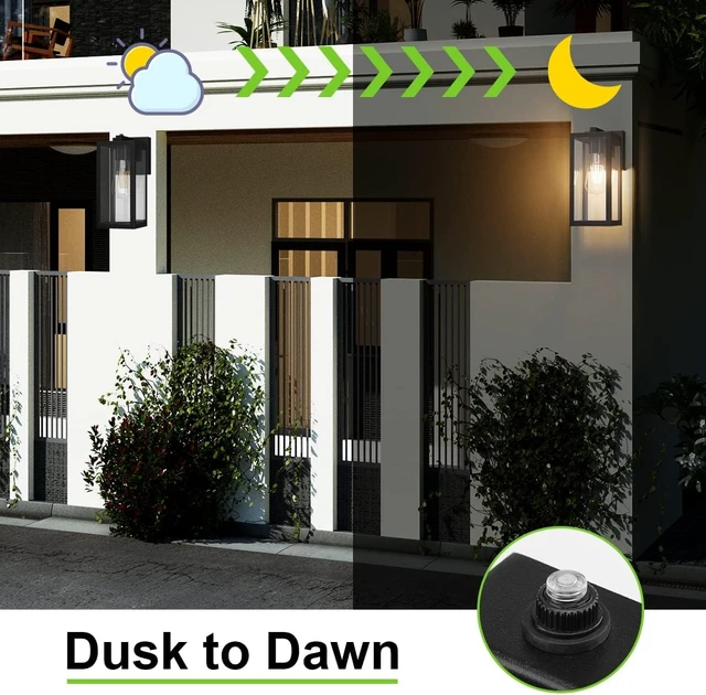 Alt view image 3 of 7 - Aipsun Outdoor Wall Lantern 2 Packs with Dusk to Dawn Sensor, Matte Black Sensor Exterior Light Fixtures,Exterior Wall Sconce with Clear Glass Shade(2700K E26 Bulbs Include)