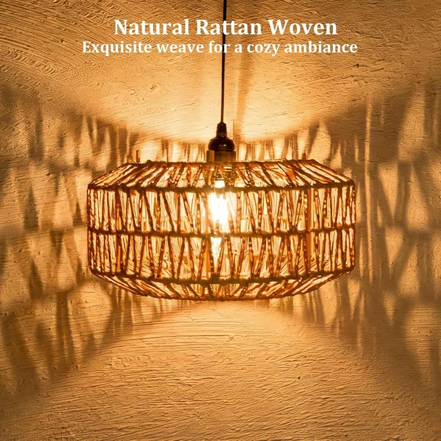 Alt view image 3 of 7 - 13" Battery Operated Outdoor Chandelier, Battery Power Hanging Pendant Lights, Woven Rattan Gazebo Light Outdoor Waterproof, for Gazebo, Pergola, Porch, Indoor Outdoor Decor Lighting