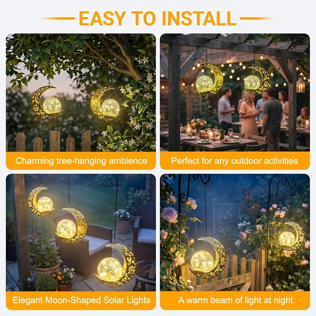 Alt view image 3 of 7 - Solar Hanging Moon Lights, Outdoor Lanterns Waterproof Fariy Garden Decor