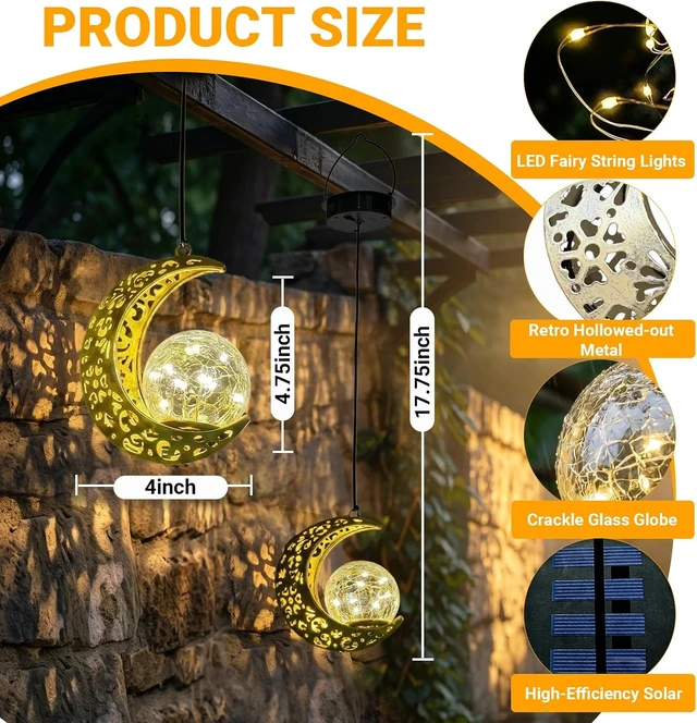 Alt view image 4 of 7 - Solar Hanging Moon Lights, Outdoor Lanterns Waterproof Fariy Garden Decor