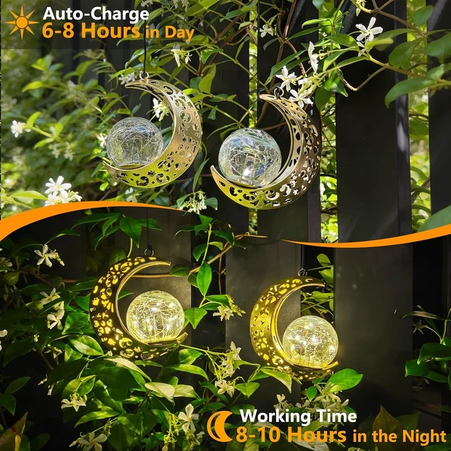 Alt view image 2 of 7 - Solar Hanging Moon Lights, Outdoor Lanterns Waterproof Fariy Garden Decor