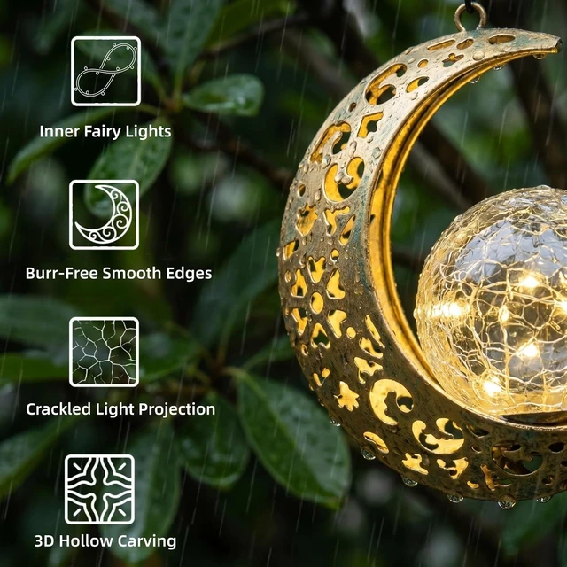 Alt view image 7 of 7 - Solar Hanging Moon Lights, Outdoor Lanterns Waterproof Fariy Garden Decor