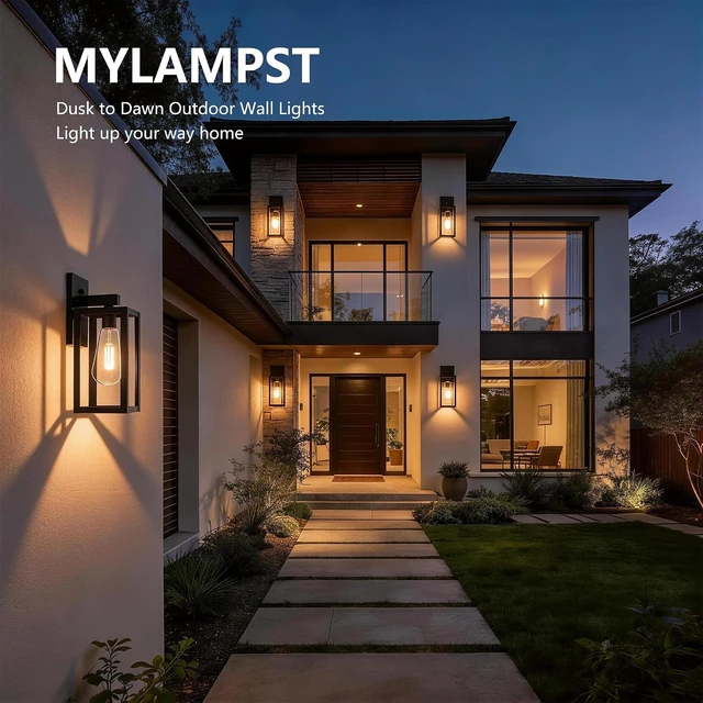Alt view image 7 of 7 - Dawn to Dusk Sensor Outdoor Light Fixture Waterproof Porch Lights Anti-Rust Exterior Wall Lighting Outdoor Wall Lantern for Patio Front Door Garage House