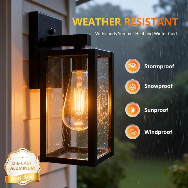 Alt view image 5 of 7 - Dawn to Dusk Sensor Outdoor Light Fixture Waterproof Porch Lights Anti-Rust Exterior Wall Lighting Outdoor Wall Lantern for Patio Front Door Garage House