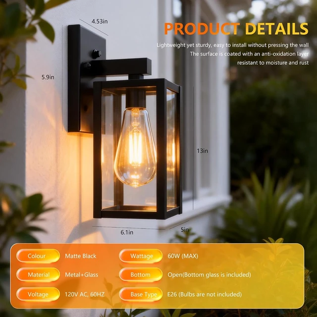 Alt view image 3 of 7 - Dawn to Dusk Sensor Outdoor Light Fixture Waterproof Porch Lights Anti-Rust Exterior Wall Lighting Outdoor Wall Lantern for Patio Front Door Garage House