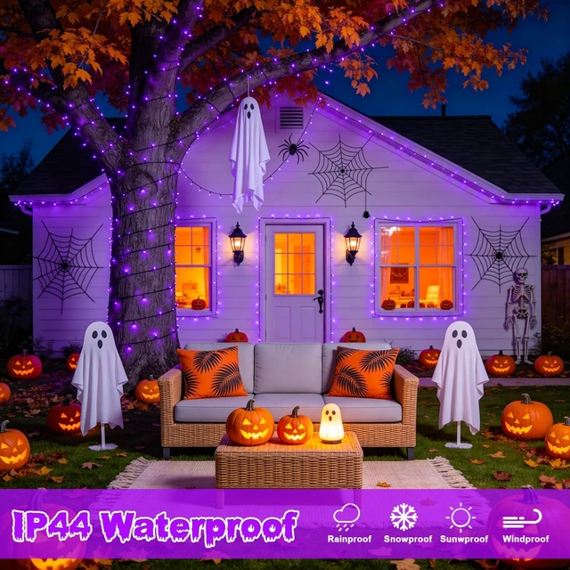 Alt view image 3 of 7 - JMEXSUSS 400 LED Purple Halloween Lights Outdoor Plug in