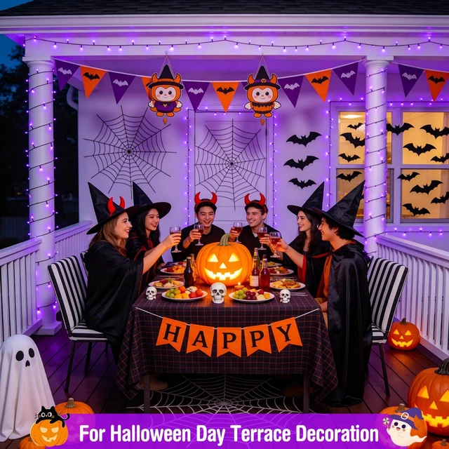 Alt view image 2 of 7 - JMEXSUSS 400 LED Purple Halloween Lights Outdoor Plug in