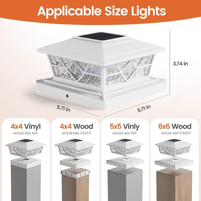 Alt view image 3 of 6 - APONUO Solar Post Cap Lights 4x4 5x5 6x6, IP64 Waterproof