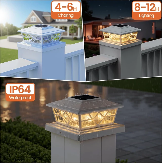 Alt view image 5 of 6 - APONUO Solar Post Cap Lights 4x4 5x5 6x6, IP64 Waterproof