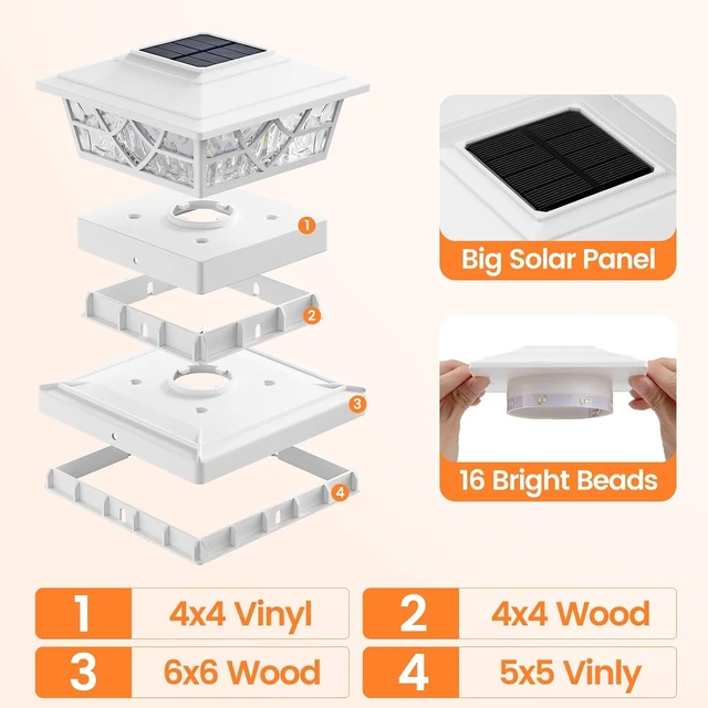 Alt view image 4 of 6 - APONUO Solar Post Cap Lights 4x4 5x5 6x6, IP64 Waterproof