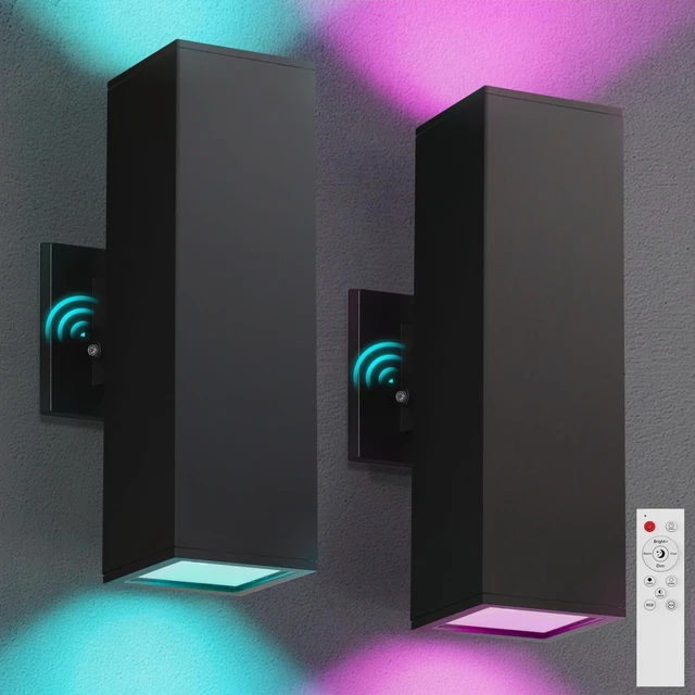 Main image of Smart Outdoor Wall Light, RGBCW Up and Down Light, Black, 2 Pack