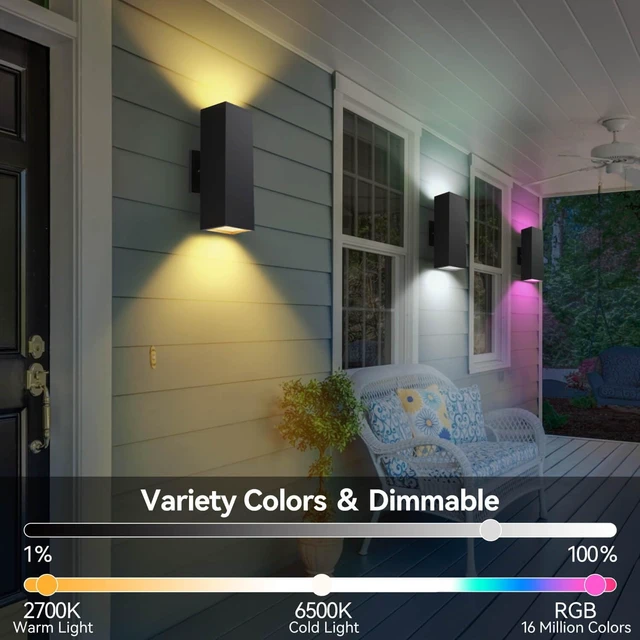 Alt view image 4 of 7 - Smart Outdoor Wall Light, RGBCW Up and Down Light, Black, 2 Pack