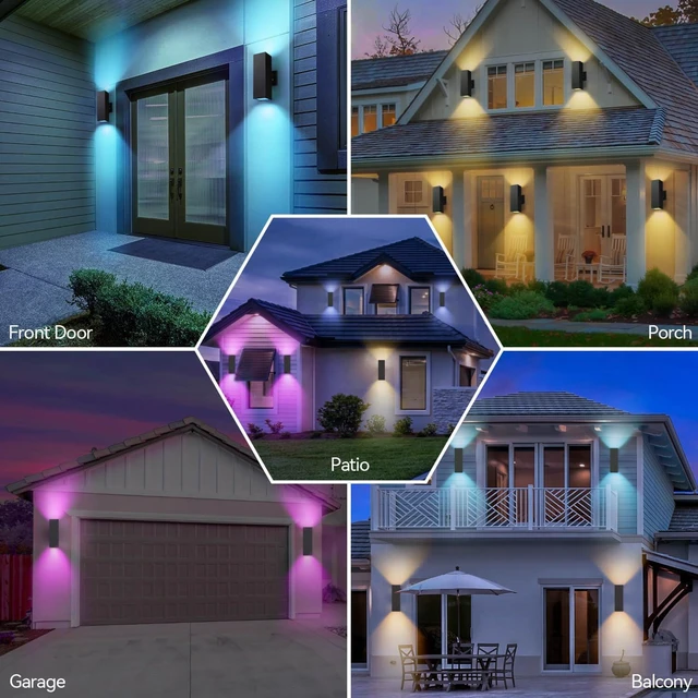 Alt view image 7 of 7 - Smart Outdoor Wall Light, RGBCW Up and Down Light, Black, 2 Pack