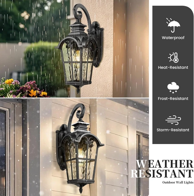 Alt view image 3 of 6 - Outdoor Wall Sconce, Black Exterior Lighting Fixtures