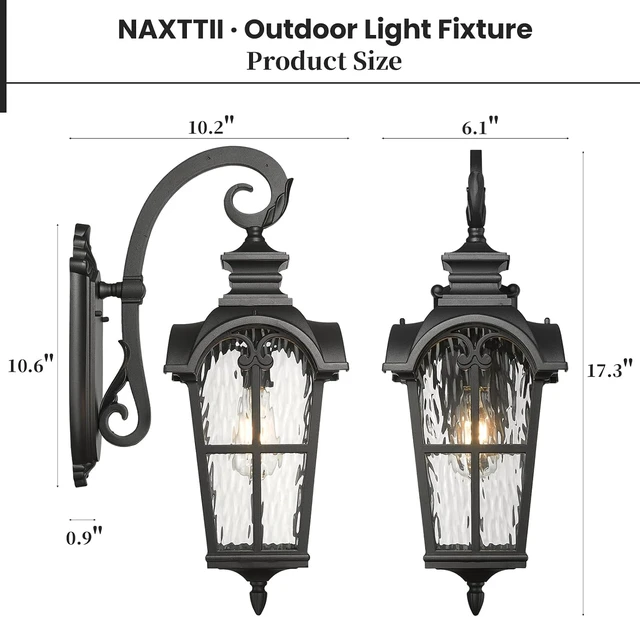 Alt view image 6 of 6 - Outdoor Wall Sconce, Black Exterior Lighting Fixtures