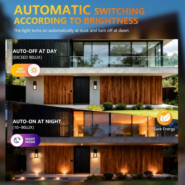 Alt view image 2 of 7 - Dawn to Dusk Sensor Outdoor Light Fixture Waterproof Porch Lights Anti-Rust Exterior Wall Lighting Outdoor Wall Lantern for Patio Front Door Garage House