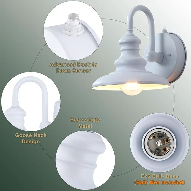 Alt view image 5 of 7 - LONEDRUID Dusk to Dawn Sensor Outdoor Gooseneck Barn Light Fixture White