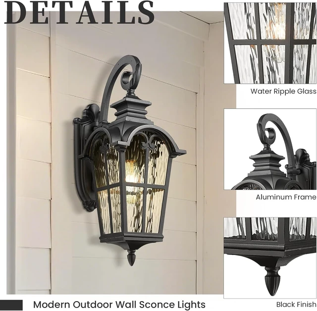 Alt view image 5 of 6 - Outdoor Wall Sconce, Black Exterior Lighting Fixtures