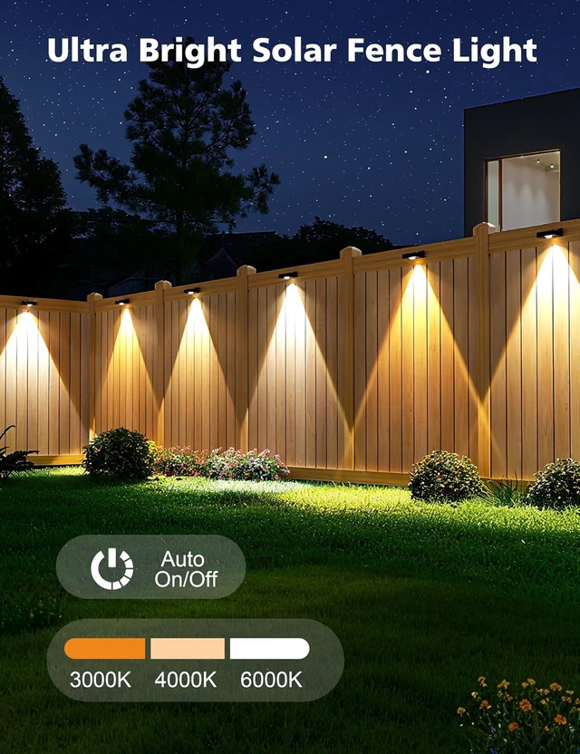 Alt view image 5 of 7 - VOLISUN Solar Fence Lights Outdoor 12 Pack, 3 Color Temperature Solar Light