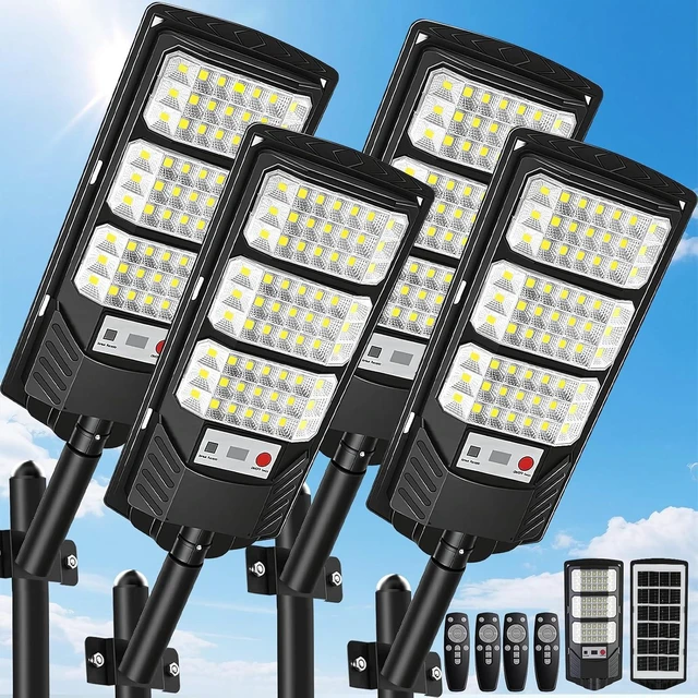 Main image of JWT 4 Pack Solar Street Lights Outdoor, 6500K Solar Lights Outdoor Waterproof with Motion Sensor, Lamparas Luces Solares para Exteriores Dusk to Dawn Commercial Lighting for Yard Path
