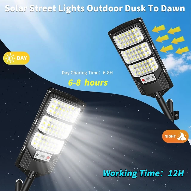 Alt view image 3 of 7 - JWT 4 Pack Solar Street Lights Outdoor, 6500K Solar Lights Outdoor Waterproof with Motion Sensor, Lamparas Luces Solares para Exteriores Dusk to Dawn Commercial Lighting for Yard Path