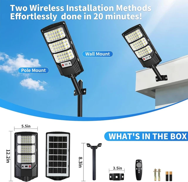 Alt view image 6 of 7 - JWT 4 Pack Solar Street Lights Outdoor, 6500K Solar Lights Outdoor Waterproof with Motion Sensor, Lamparas Luces Solares para Exteriores Dusk to Dawn Commercial Lighting for Yard Path