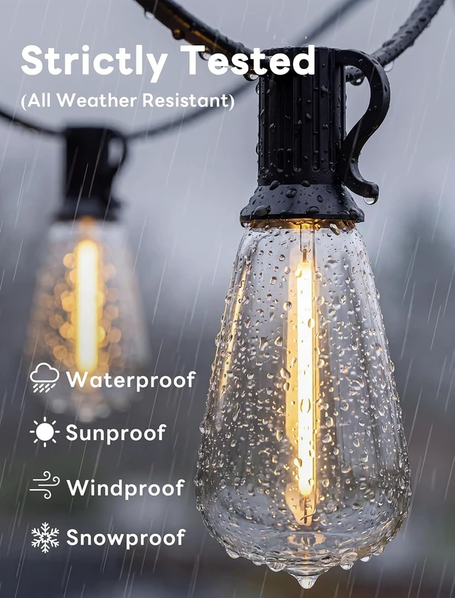 Alt view image 5 of 7 - LED Outdoor String Lights 50FT Edison Lights with 27 ST38 Shatterproof Bulbs, Outside Hanging Lights Waterproof for Patio, Porch, Deck, Garden, Balcony, 2700K Warm White, Dimmable