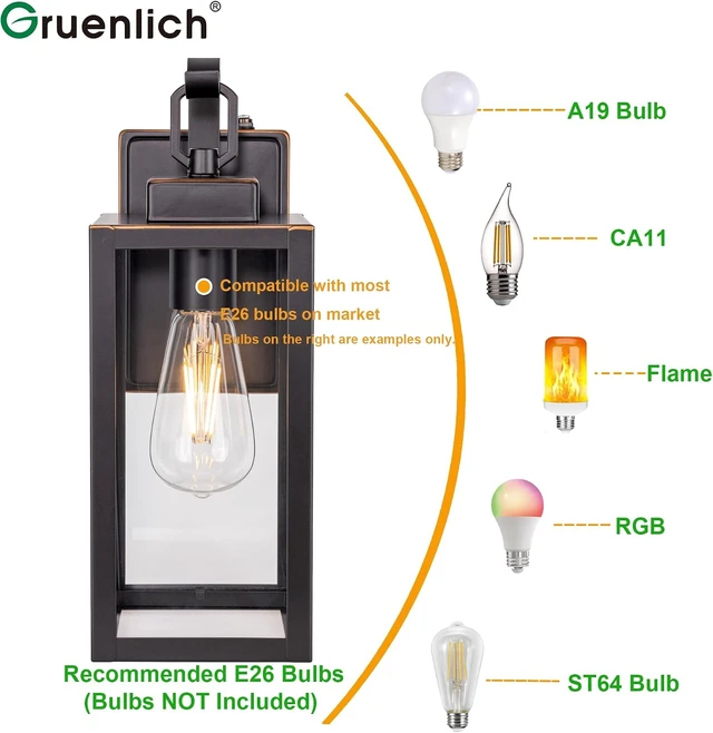 Alt view image 3 of 7 - GRUENLICH Outdoor Wall Light Fixture Dusk to Dawn, Tempered Glass