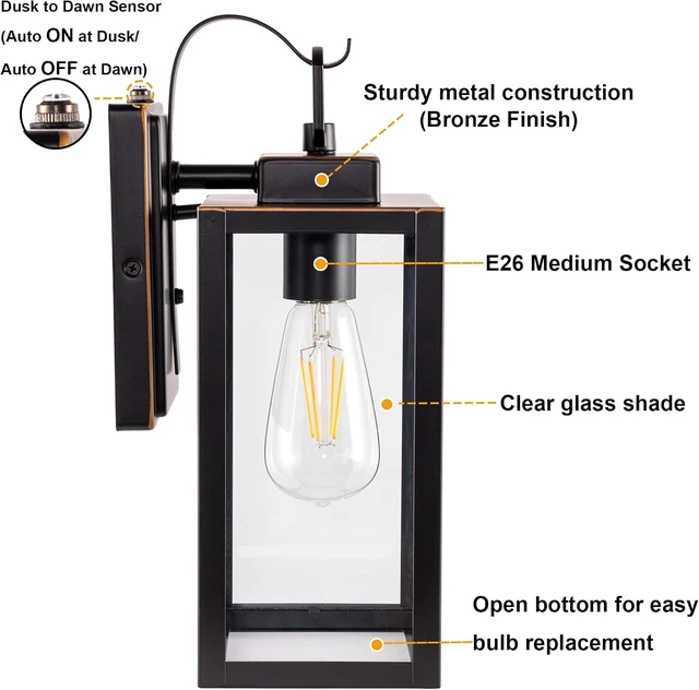 Alt view image 2 of 7 - GRUENLICH Outdoor Wall Light Fixture Dusk to Dawn, Tempered Glass