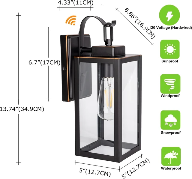Alt view image 4 of 7 - GRUENLICH Outdoor Wall Light Fixture Dusk to Dawn, Tempered Glass