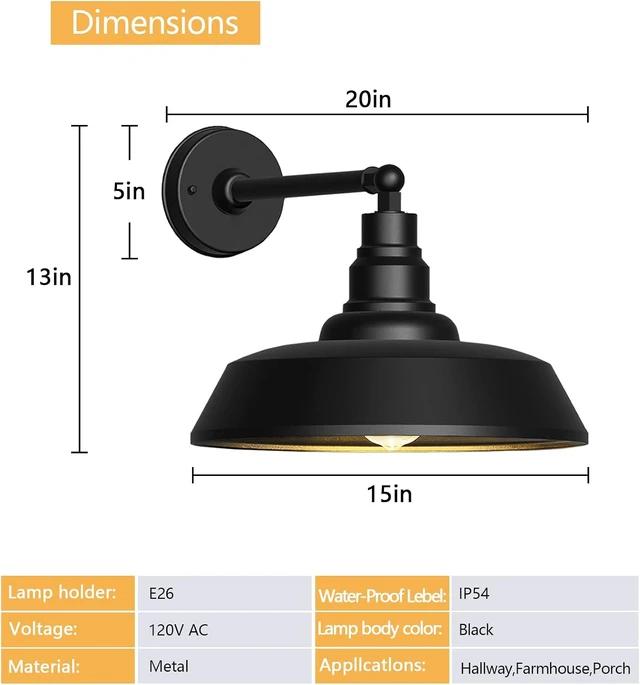 Alt view image 2 of 7 - 15" Large Gooseneck Barn Lights, Black Outdoor Fixtures, 2-Pack